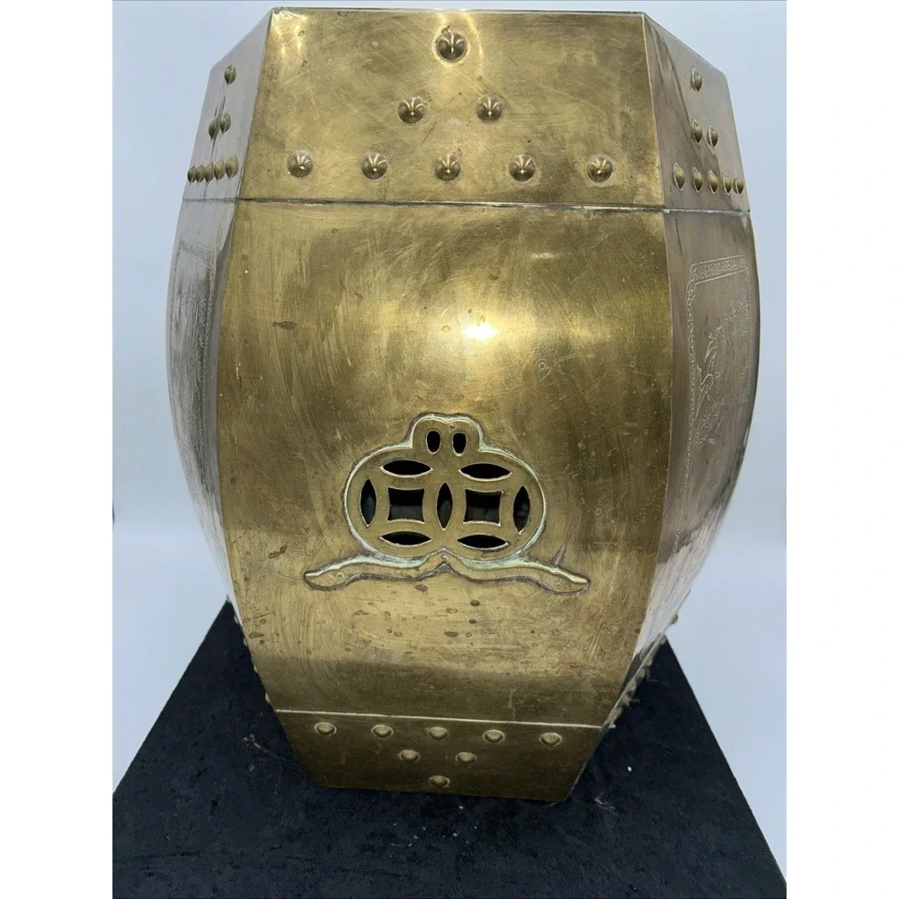 Vintage Brass Chinese Garden Stool‎ Seat, Mid-Century Hollywood Regency Look